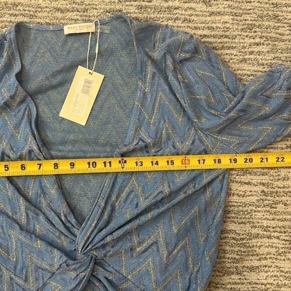 NWT Ramy Brook Chevron Dakota Twist-Front Crop Top Ocean Blue Medium - Picture 9 of 14